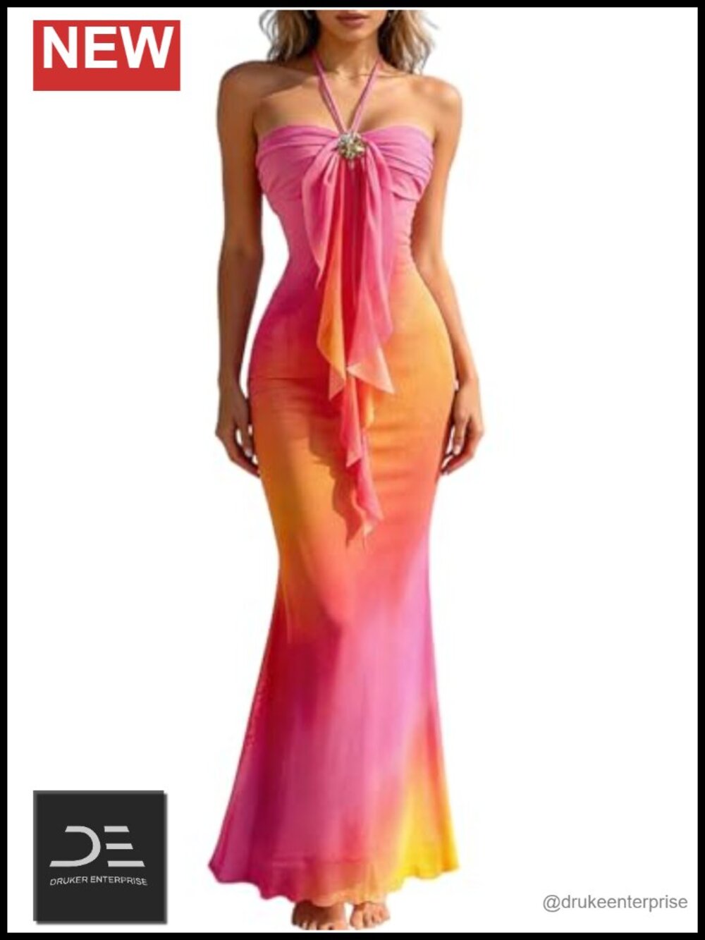 Women's Halter Neck Ombre Mermaid Maxi Dress Sleeveless Summer Party Beach